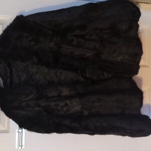 Black rabbit fur coat L
